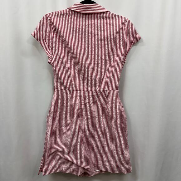 Vineyard Vines Red White Cotton Blend Searsucker V-Neck Collared Mini Dress 4 - Picture 3 of 6